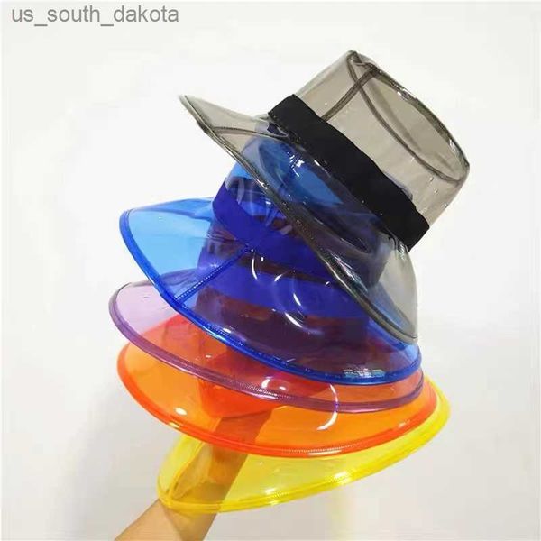 

y2k transparent women's buckets pvc hats caps girls gorras ladies beach sun visor waterproof rain hat plastic wide brim caps l230523, Blue;gray
