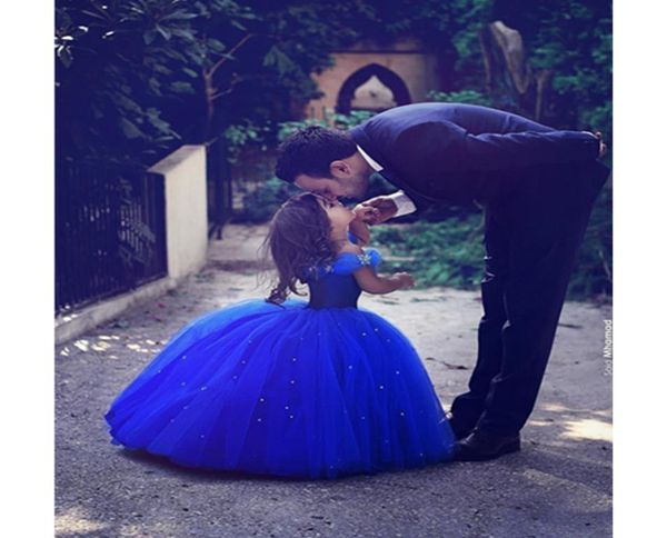 

new royal blue flower girls039 dress princess ball gown beads pleated tulle floor length girls039 birthday party custom made5156250, White;blue