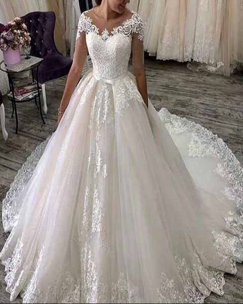 

vestido de noiva 2022 wedding gowns half sleeve princess a line appliques ball gown luxury bride dresses vintage robe de mariee6451839, White