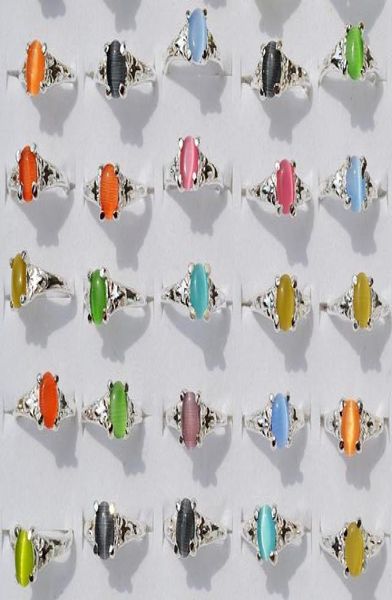 

colourful natural cat eye gemstone stone silver plated rings r10 new jewelry 100pcslot4089473, Golden;silver