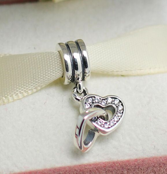 

s925 sterling silver interlocking love dangle charm bead with clear zirconia fits european jewelry bracelet ps20753661064, Black