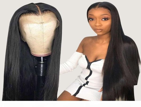 

30 inch bone straight front short 4x4 closure wig brazilian long lace frontal human hair wigs for black women hd full4382458, Black;brown