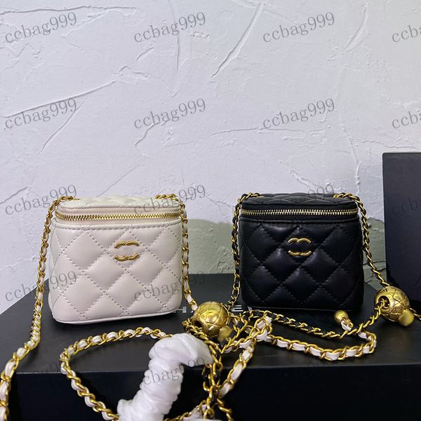 

designer mini women's makeup bag genuine leather ringer hardware metal buckle handbag press golden ball matelasse crossbody bag key bag