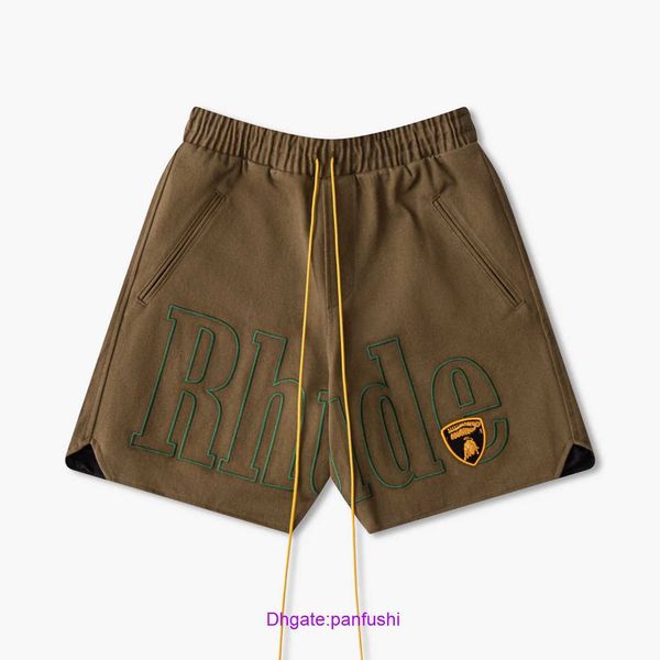 

wholesale designer rhude sport shorts for sale correct version of x lambo co branded embroidery high street casual drawstring, White;black