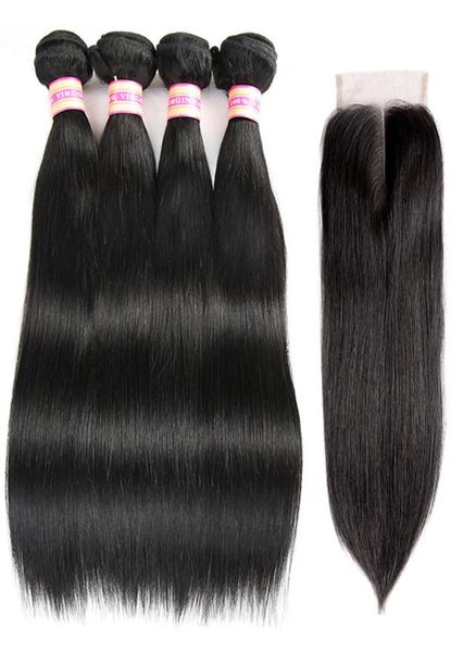 

brazilian straight hair with closure bundles with closure malaysian indian peruvian virgin human hair bundles with 44 lace closur3140729, Black