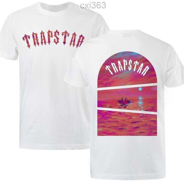 

trapstar street tshirts men sunset at sea art print t shirt oneck cotton short sleeve casual oversized loose 2206, White;black