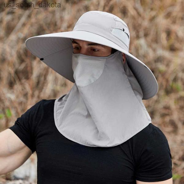 

summer removable face neck protection breatha climbing hats wide brim hat men outdoor anti-uv fishing hat multifunctional panama l230523, Blue;gray