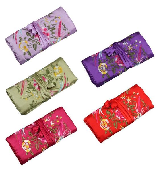 

silk jewellery pouch portable ring necklace storage bags jewelry boxes multifunctional jewelry display organizer ring roll bag2221927, Pink;blue