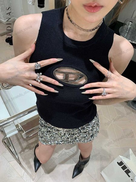 

women's tanks camis yedinas american retro knitted hollow out tank women sleeveless tshirt korean fashion 2023 summer new grunge chic, White