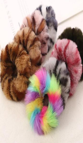 

19 colors cute elastic hair bands girls artificial faux fur rubber elastic ring rope fluffy tie hair accessories furry scrunchie h6332946