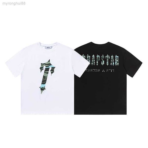 

niche trapstar blue camouflage large t-letter front and back high-definition short sleeved t-shirt for iwz0, White;black