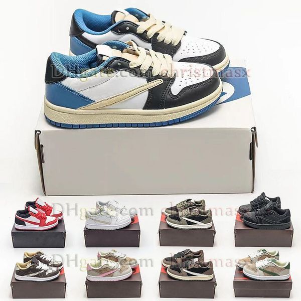 

luxury kid shoes jumpman 1 basketball shoes fragment olive youth child shoes boys and girls kids sneaker trainers bred toe panda chicago unc, Black