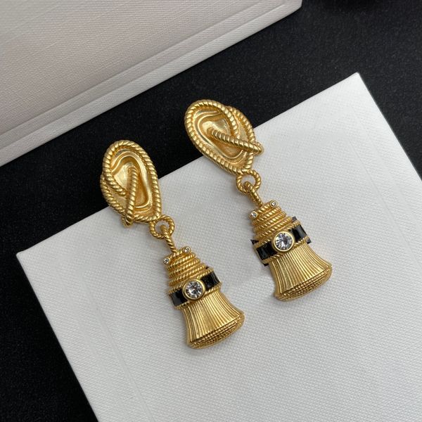 

classic long gold charm earring luxury designer stud earrings elegant women jewelry earrings gift couple 18k gold plated 925 silver brand ac, Golden;silver