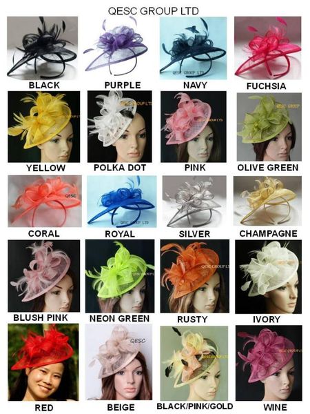 

26 coloursclassic sinamay fascinator hat in special shape with feathers for kentucky derby wedding party church3145443, White