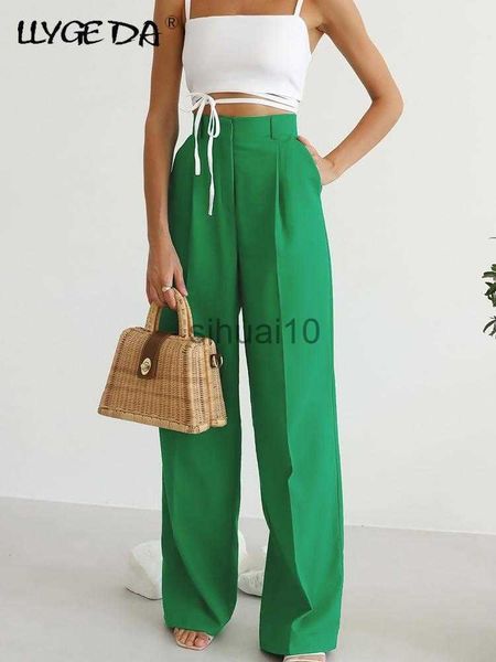 

women's pants capris women casual elegant long pants green high waist wide leg trouser female 2023 summer chic pocket zipper office lad, Black;white