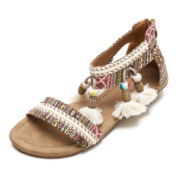 

bohemian wedge sandals womens summer new national style retro open-toed beach holiday canvas color matching roman style sandals, Black