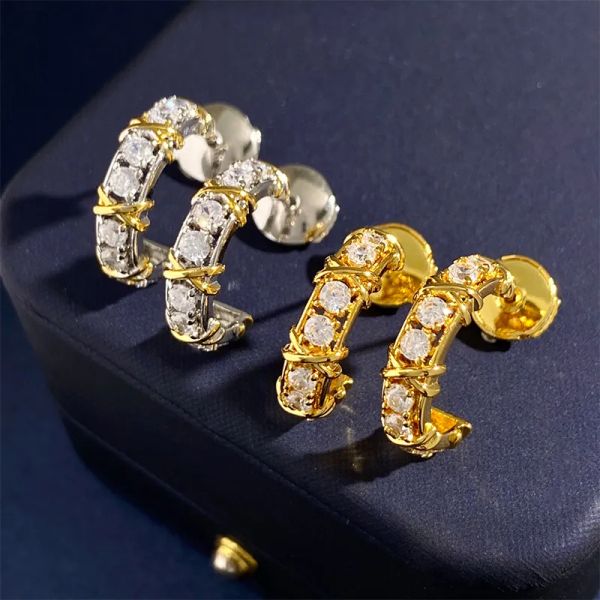 

womens men c-ring earrings studs designer jewelry with drill studs gold/silvery/rose gold full brand as wedding christmas gift stud hipl963, Golden;silver