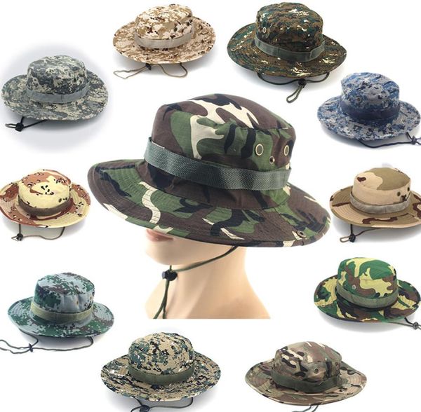 

camouflage bucket hat outdoor protection mountaineering fishing cap sun hat summer breathable wide brim hats with tightening rope4865527, Blue;gray