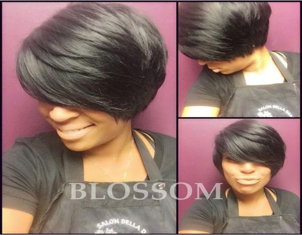 

rihanna pixie cut short vietnamese human natural hair wigs african americans black short full hair lace wig glueless wig9673207, Black;brown