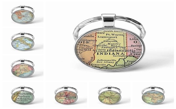 

metal keychain handmade vintage greece world map earth geography key chain glass dome keychains for men women gift1872159, Slivery;golden