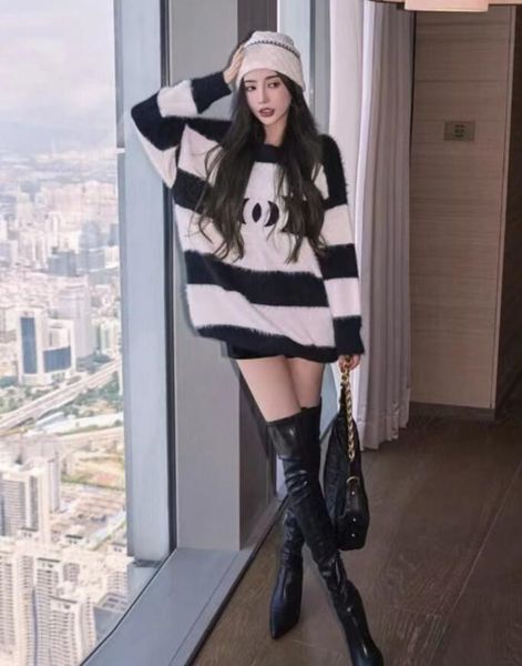 

women's sweaters designer 23 autumn new fashion long sleeve knitwear women casual brand designer s-xl lw55, White;black
