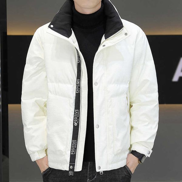 

trend yufan new down jacket men's winter pu leather short thickened men's and women's clothes loose brand down jacket qkd, Black