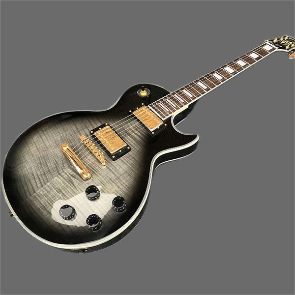 

chinese electric guitar transparent black gold hardware flame maple 6 strings