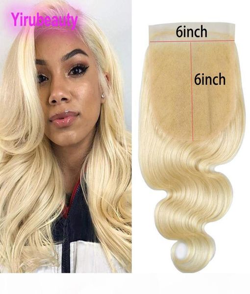 

indian raw virgin hair 6x6 lace closure middle three part body wave 613 blonde color 6 by 6 closure with baby hair4912607, Black;brown