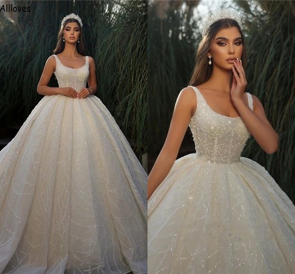 

middle east turkish shiny sequined ball gown wedding dresses vintage square neck princess formal bridal gowns plus size puffy vestidos de no, White