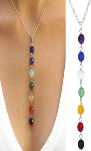 

7 chakra gem stone beads pendant necklace women yoga reiki healing balancing maxi chakra choker bijoux femme party jewelry accesso2203075, Silver