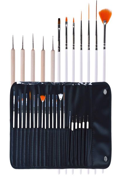 

20pcs nail art design pen brushes set dotting painting drawing polish pen tools kit with leather bag7350498, Silver