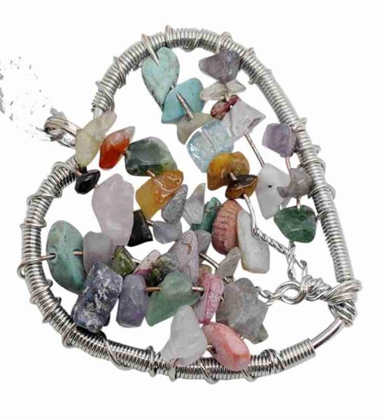

heart shaped seven gemstone tree of life pendant women039s necklace1189745, Silver