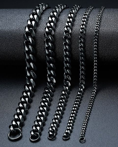 

5pcs/set vintage mens bracelet stainless steel cuban link chain braid bracelets punk jewelry for men boyfriend width 3.6/5/7/9/10.5mm yw99br, Black