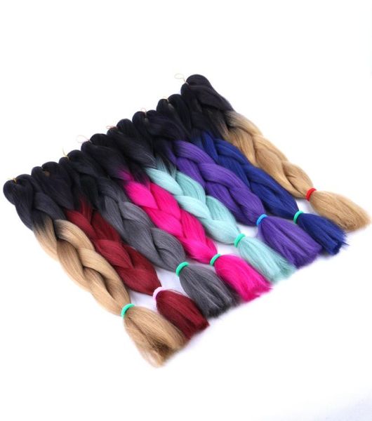 

10pcslot 24inch 100g ombre color jumbo braiding hair two tone brown blonde green color synthetic box braids6348242, Black