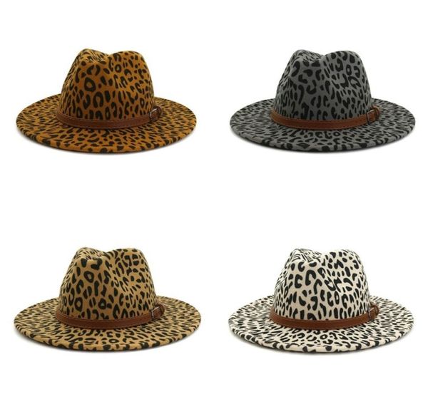 

women men lady leopard panama cap jazz formal hat felt wool chapeau panama wide brim fedora hats trilby autumn winter hat new fash8193368, Blue;gray