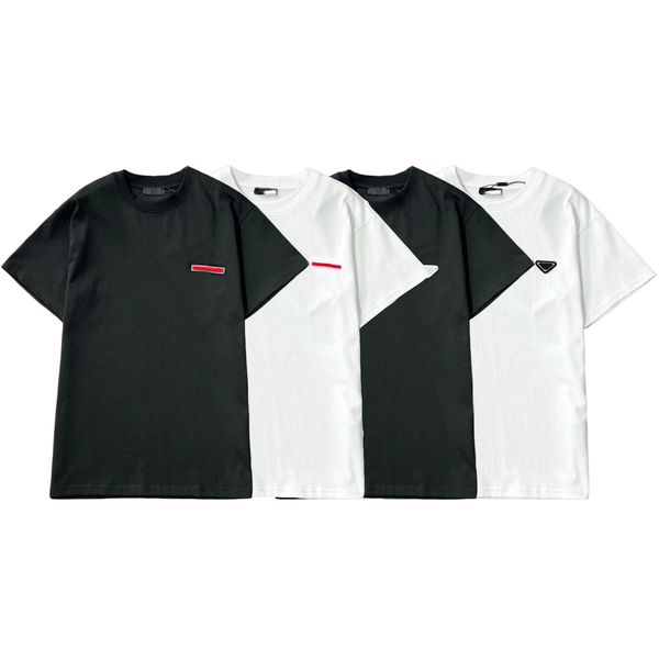 

designer pra triangle luxury brand red with letters t shirt with letters man woman fashion clothing black white tees summer round neck short, White;black
