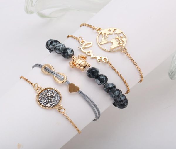 

bohemian bracelets sets turtle heart infinite letters charm bracelets bangles for women gold color strand jewelry wedding party gi5231530, Golden;silver