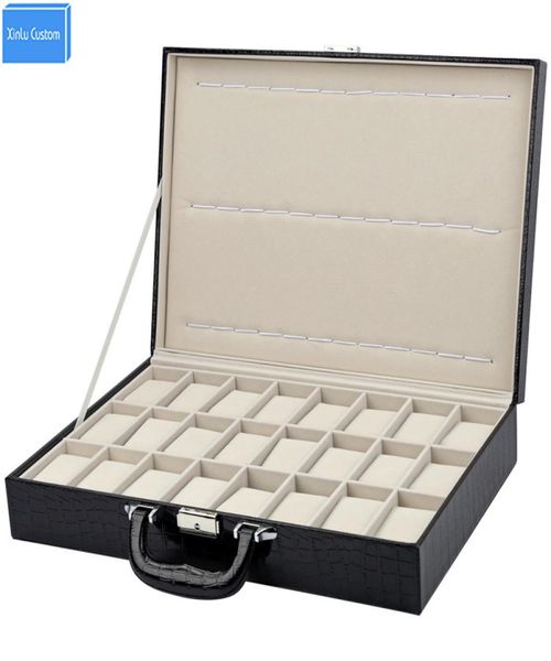 

special for watch shopretail suit case jewelry watch storage travel 24 slots display box alligator pattern leather box watches ca5523870, Black;blue