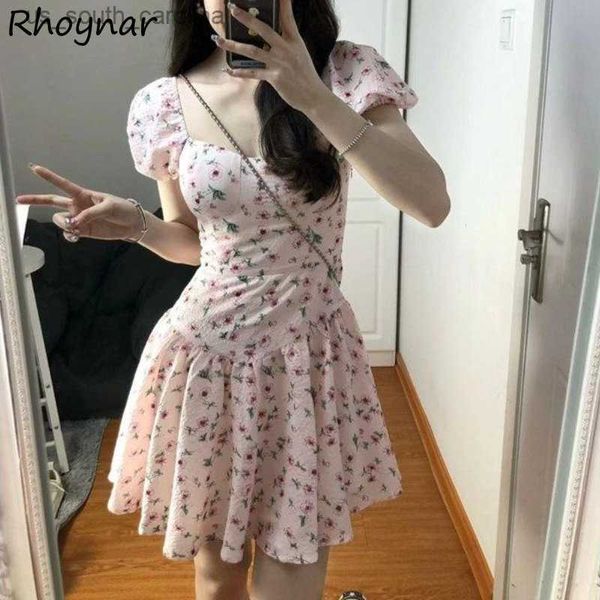 

dress women french style floral sweetheart summer puff sleeve popular classic leisure holiday young aesthetic mini vestidos new l230522, Black;gray