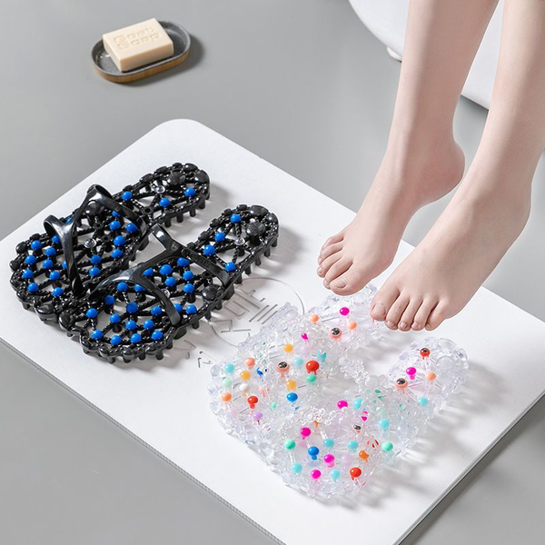 

massage slippers womens summer and hollowed-out bathroom bath non-slip finger-press plate acupoint foot therapy shoes, Black