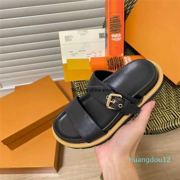 

sandals slippers sandals bom dia flat mule 1a3r5m cool easy fashion slide 2 straps adjusted gold buckle women summer. 35-46 m is the same fo, Black