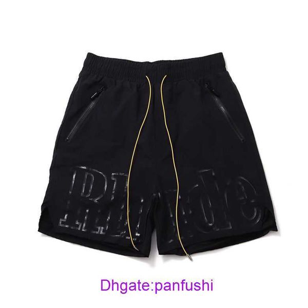 

wholesale designer rhude sport shorts for sale ins fashion brand rhude new york limited letter print drawcord casual beach men's sports, White;black
