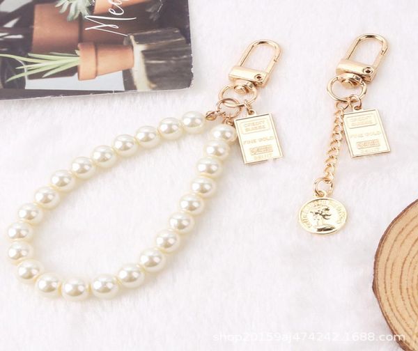 

retro pearl keychain doublesided letter card pendant square chain mobile phone case chain coin pendant women bag pendant5811273, Silver