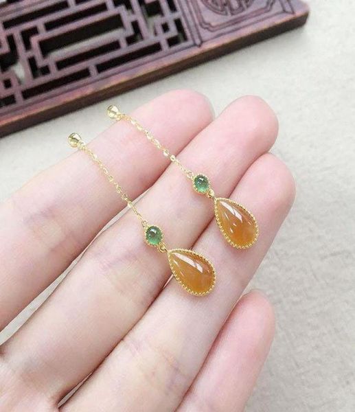 

dangle chandelier original silver inlaid natural yellow chalcedony drop earrings with delicate and elegant temperament ladies je3980184