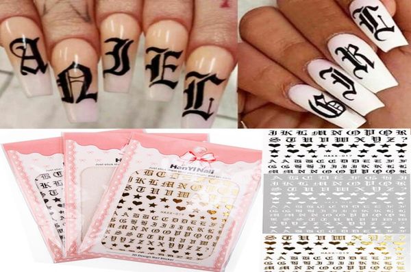 

new letter design fashion 3d nail sticker decal gold letter black character character diy decorations art9854997