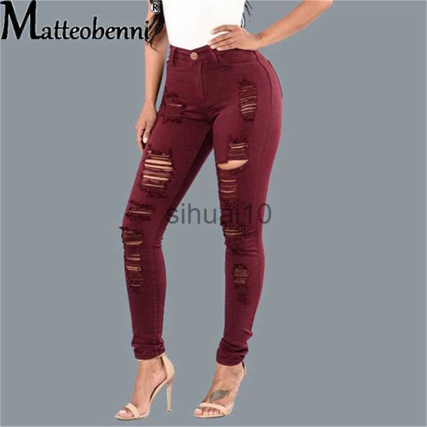 

women's pants capris 2021 spring women knee hole ripped jeans women's street casual bar jean pants ladies fashion high waist denim, Black;white