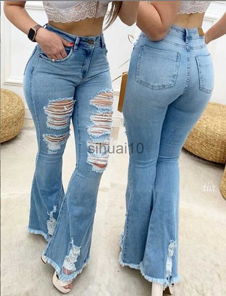 

women's jeans flare jeans women ripped wide leg jeans denim trousers vintage bell bottom jeans high waist pants ladies push up calca je, Blue