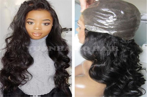 

2017 fashion 1b virgin brazilian hair pu wig body wave full thin skin wig baby hair 7976255, Black;brown