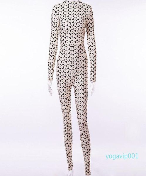 

nicely crescent moon printed sport jumpsuit women 2019 new winter long sleeve yoga set fitness suit gym clothing4342097, White;red