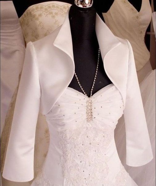 

custom made new style 34 sleeve satin wedding jacket bridal wraps jackets with neck dh51637775281, White